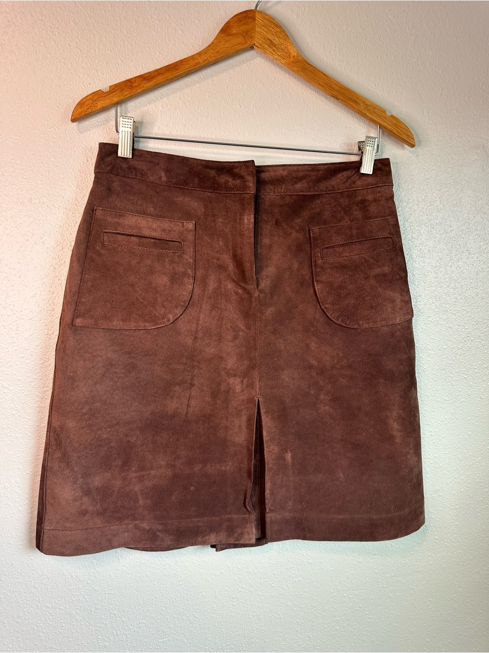Lilly Pulitzer Vintage Brown Real Suede Leather Mini Skirt Patch Pockets Lined 6